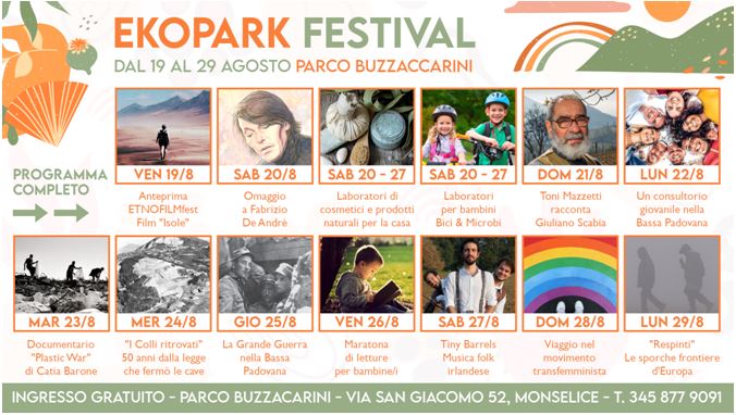 Ekopark 2022 si svolgerà dal 19 al 29 agosto al Parco Buzzaccarini di Monselice